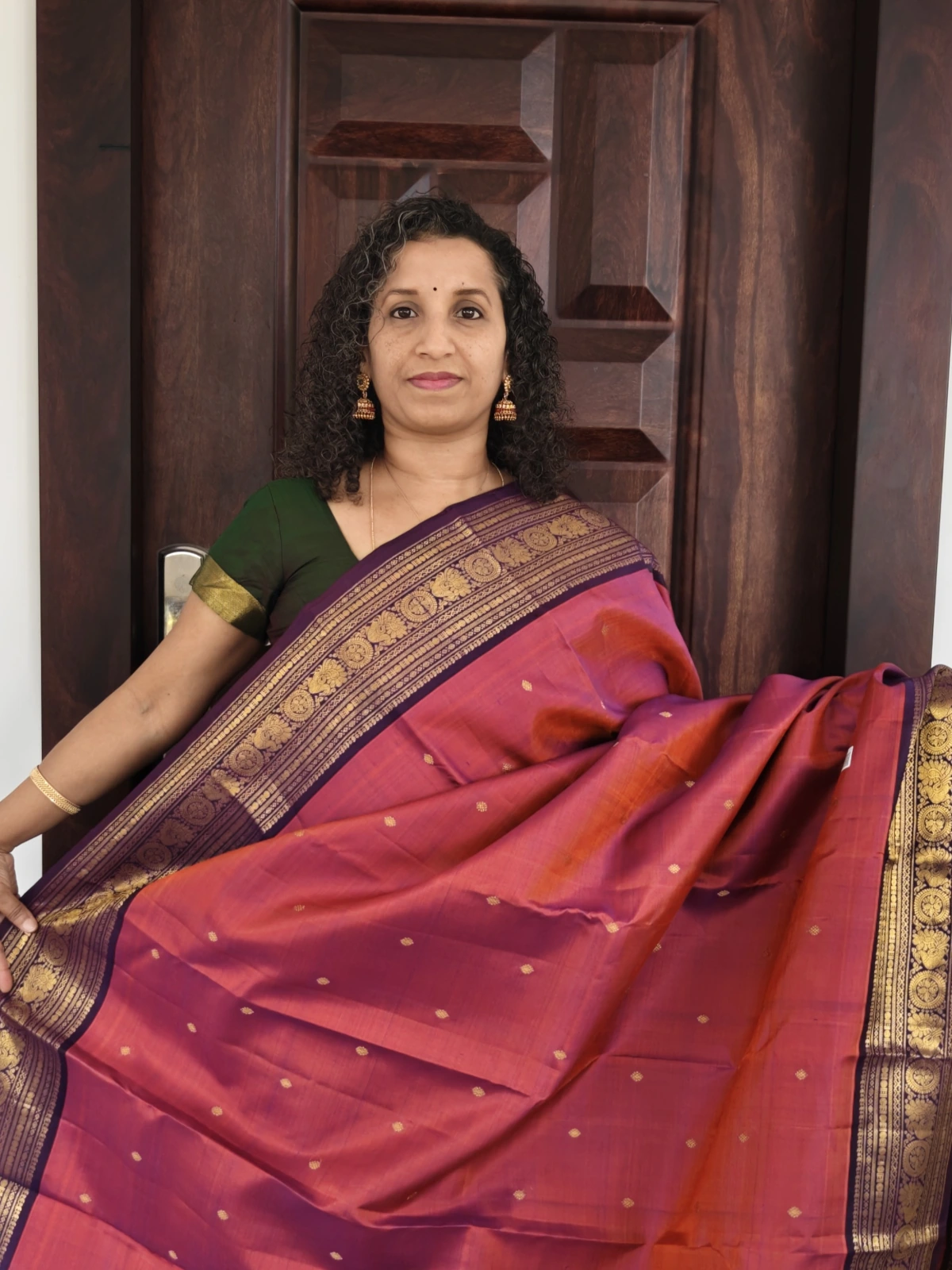 Rust Orange and Navy Blue Kanchipuram Pure Silk Saree Silk Mark Certified